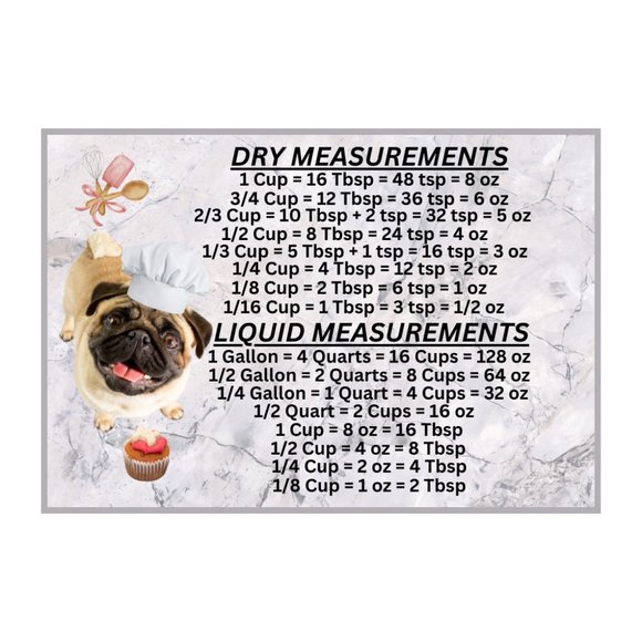 Pug Dog Measuring Chart Magnet Kitchen Baking Guide - Picture 1 of 1